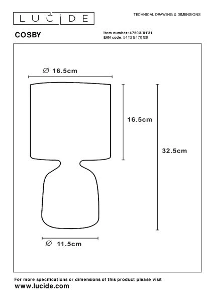 Lucide COSBY - Tafellamp - Ø 16,5 cm - 1xE14 - Wit - technisch